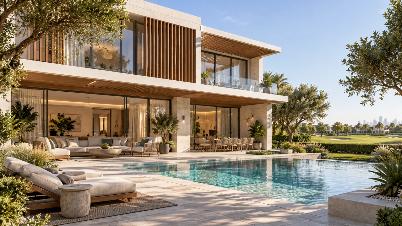Иллюстрация, созданная ИИ: вилла с садом в духе Dubai Hills