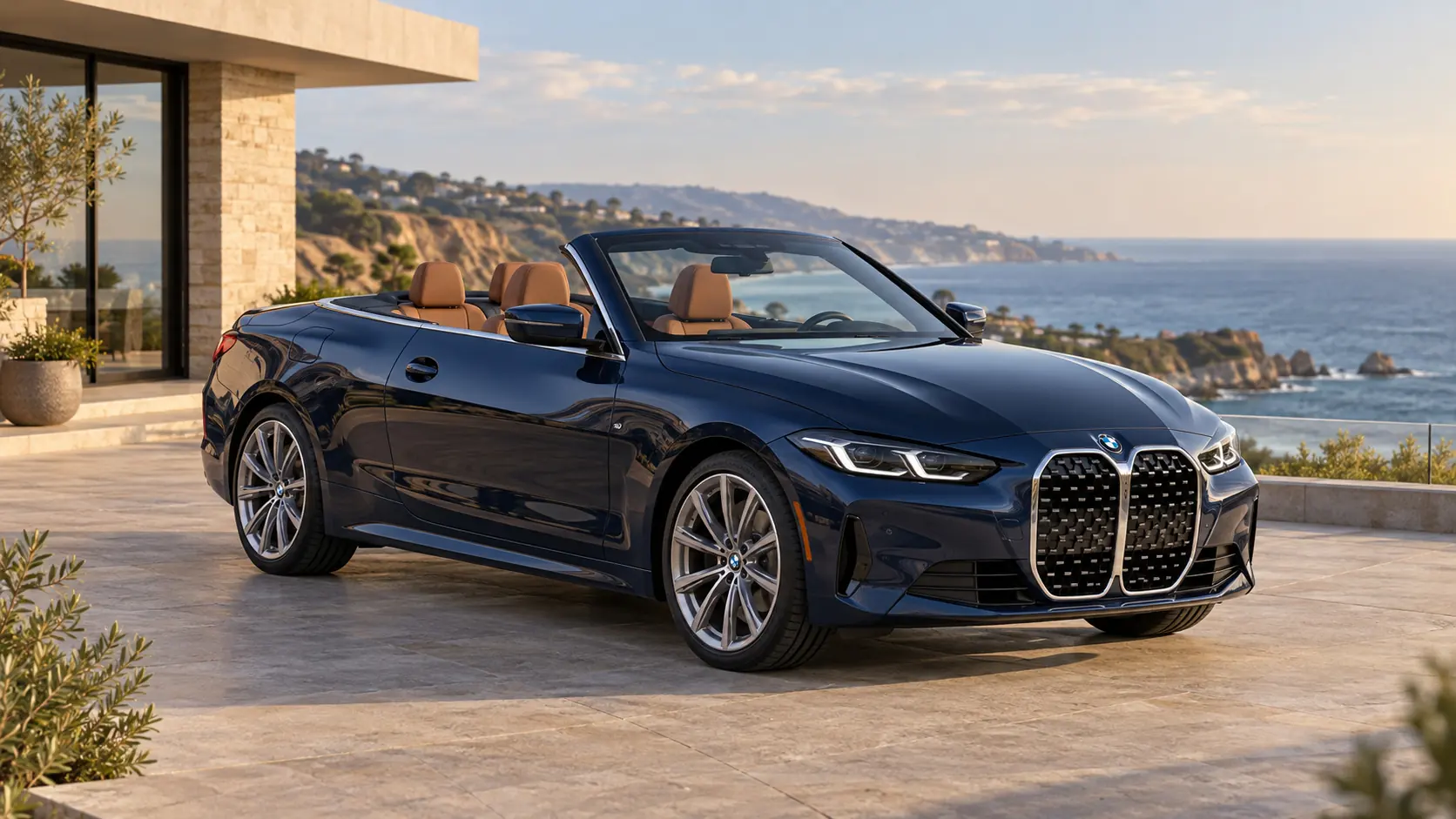 ルーフを下げた状態のBMW 4 Series Convertibleを表すAI生成イラスト