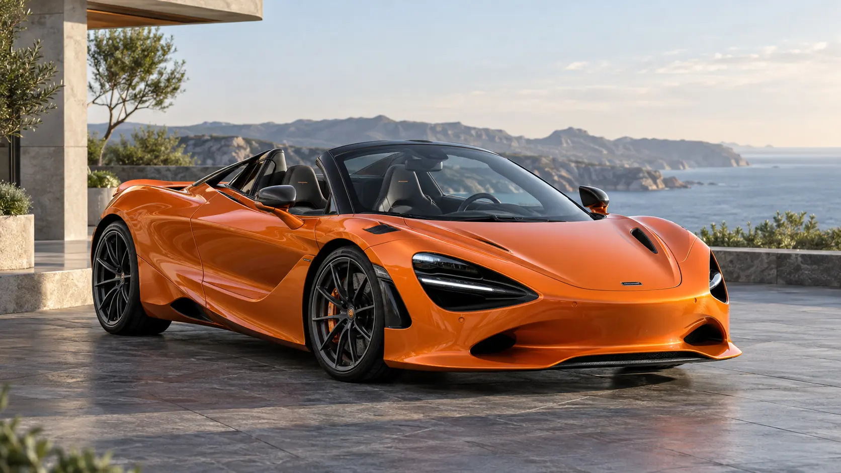 ルーフを下げた状態のMcLaren 750S Spiderを表すAI生成イラスト