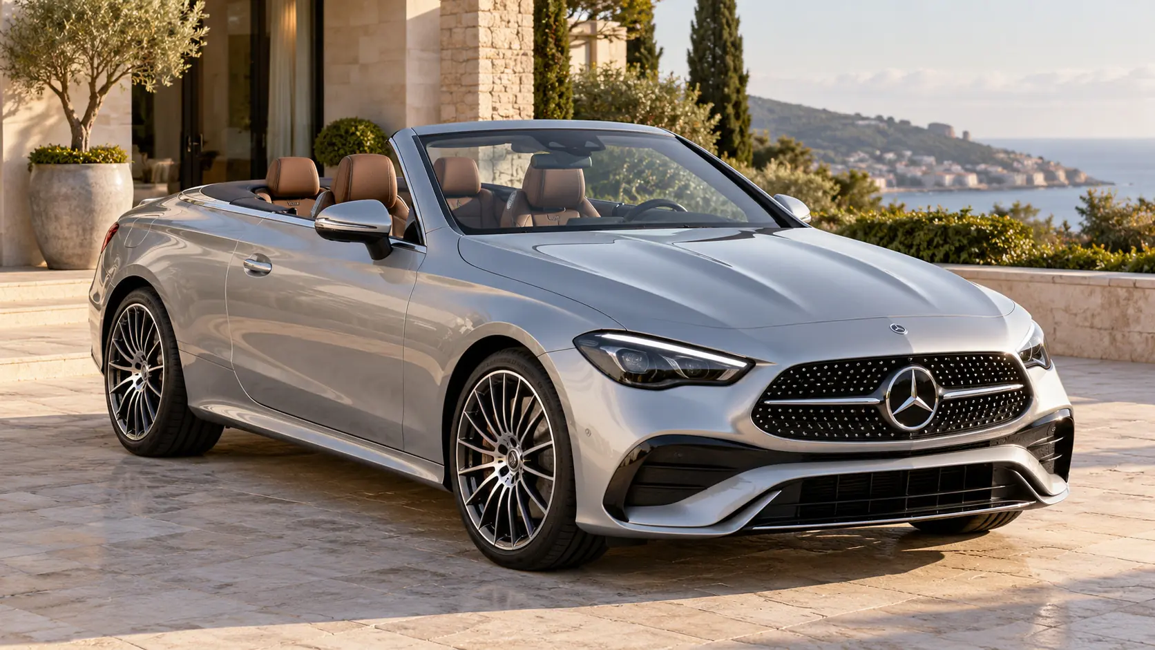 ルーフを下げた状態のMercedes-Benz CLE Cabrioletを表すAI生成イラスト
