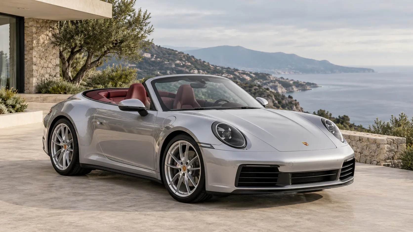 ルーフを下げた状態のPorsche 911 Cabrioletを表すAI生成イラスト