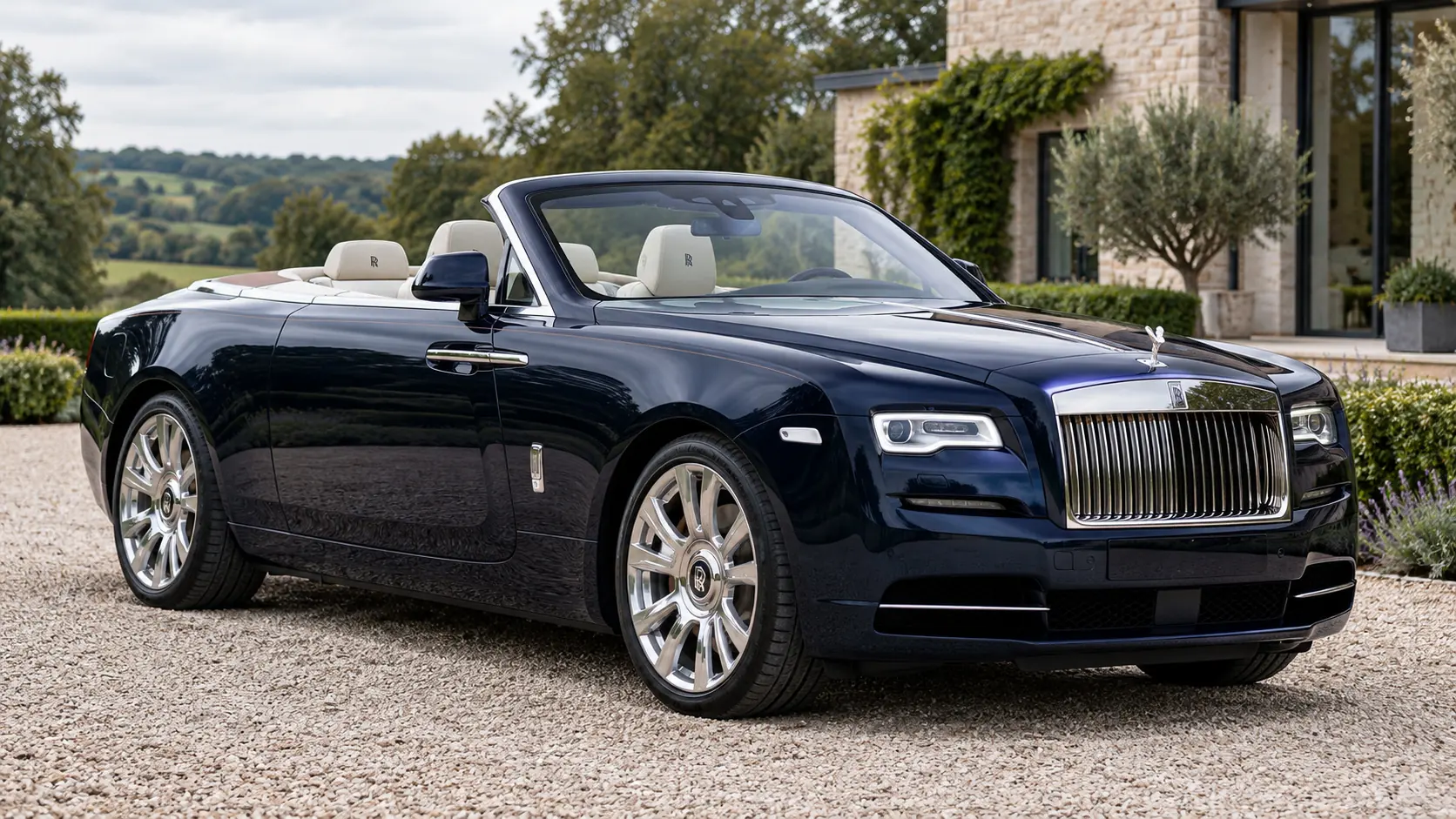 ルーフを下げた状態のRolls-Royce Dawnを表すAI生成イラスト