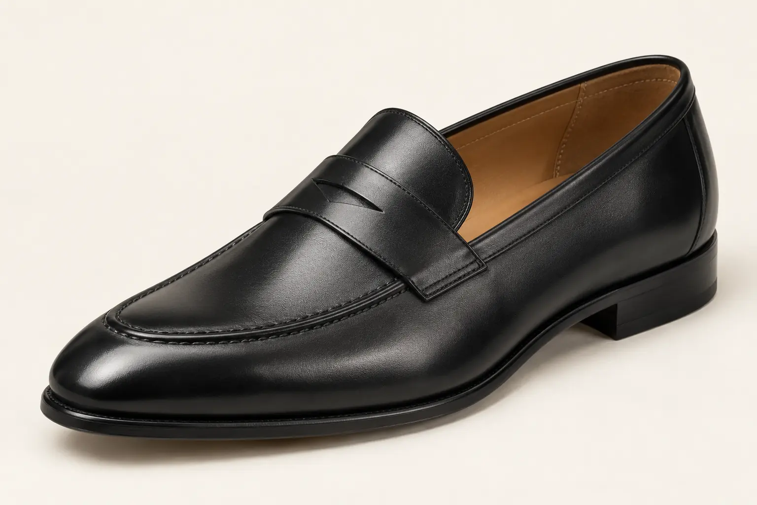 Illustration générée par IA d'un mocassin noir habillé