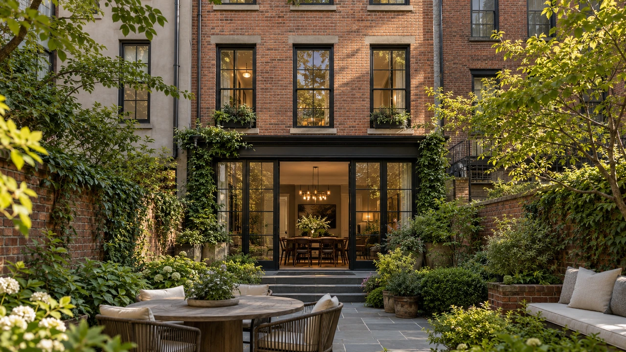 人工智能生成的插图： 受 West Village 启发、带小型后花园的联排住宅