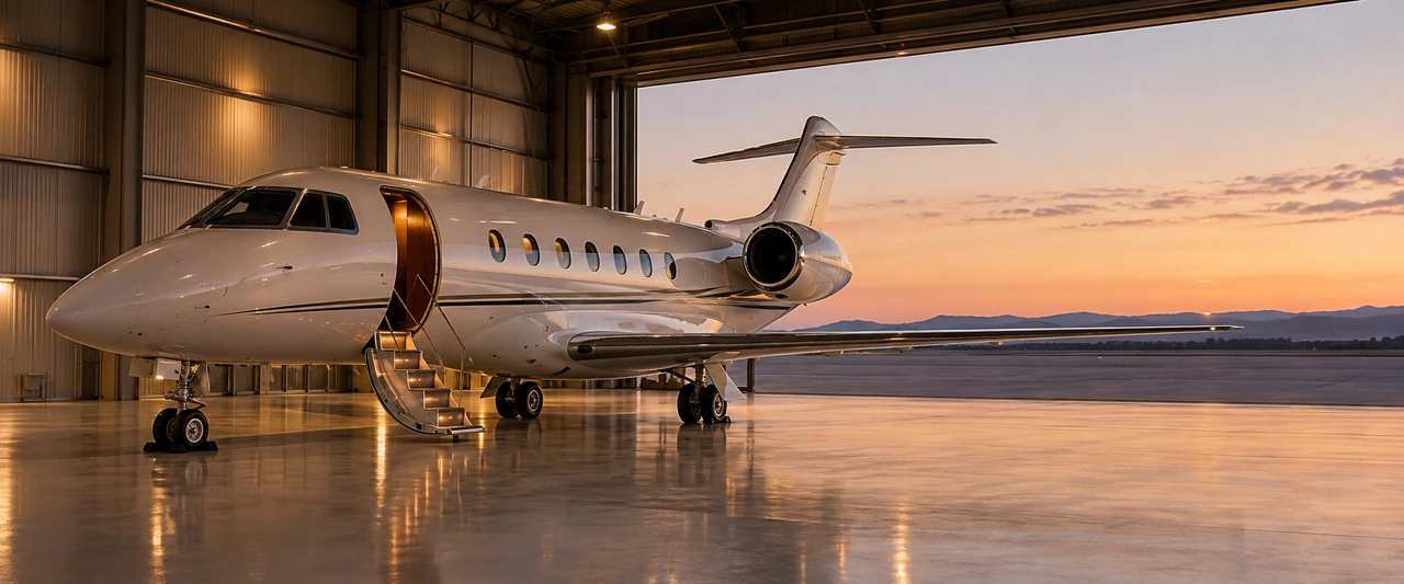 Une scène fictive d'un hangar d'avion pour une nuit.