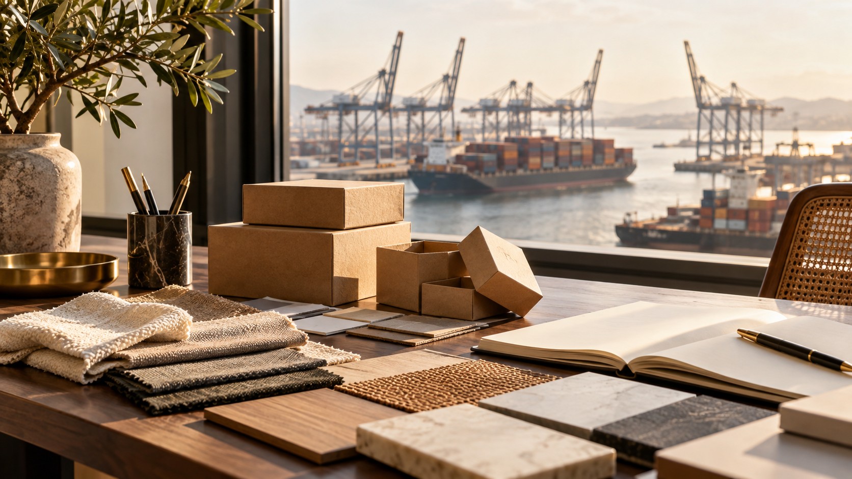 Ein konzeptionelles Motiv zu internationaler Logistik und Produktbeschaffung. — KI-generierte Illustration