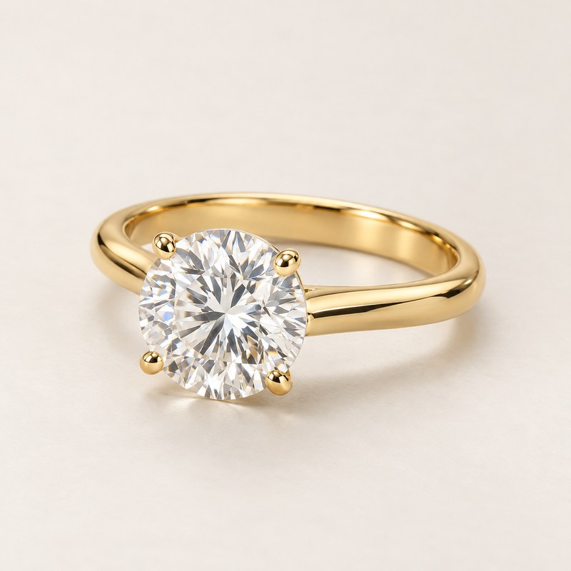 De Beers — DB Classic round brilliant diamond ring — Ilustração gerada por IA