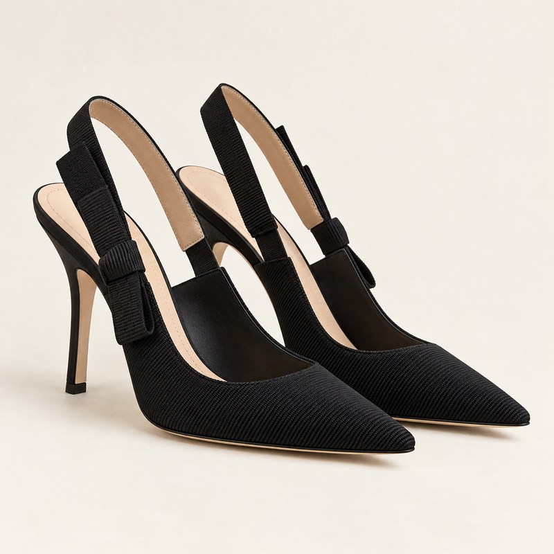 J’Adior Slingback Pump — black technical fabric — Illustrazione generata con IA